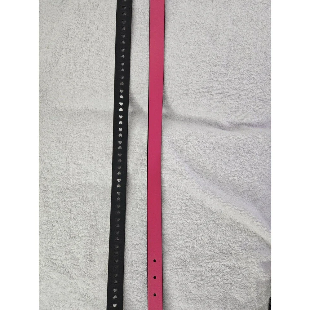 Cat & Jack Girls Leather Belts 2 Pack Reversable Black, Pink, & Brown Hearts